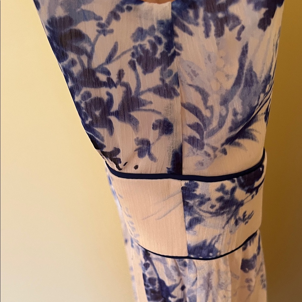 Calvin Klein Cream Blue Midi Dress size 6 simple BoHo pleated cottagecore - Picture 9 of 13